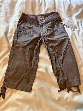 Jolt Brown Cropped Tie-Hem Pants